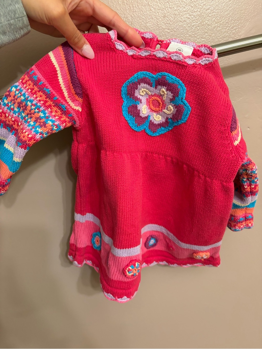 Vintage Y2K Hanna Andersson Floral Embroidered Knit Sweater Dress